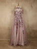 Mauve Pink Floral Appliqué Embellished Net Designer Gown