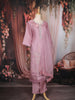 Mauve Pink Leaf Embroidered Design Tissue Straight Cut Salwar Suit