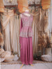 Mauve Pink Mirror and Thread Embroidered Design Tissue Peplum Palazzo Suit