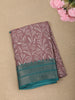 Mauve Purple Floral Printed Design Semi Crepe Saree with Contrast Border