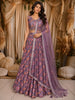 Mauve Purple Floral Sequins Embroidered Design Crepe Lehenga with Dupatta
