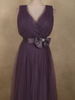 Mauve Purple Pleated Design with Bow Embellishment Net Party Wear Gown