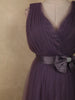 Mauve Purple Pleated Design with Bow Embellishment Net Party Wear Gown