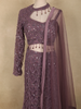 Mauve Purple Sequins Embroidered Net Mermaid Lehenga Set with One-Sleeve Choker Blouse