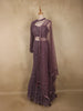 Mauve Purple Sequins Embroidered Net Mermaid Lehenga Set with One-Sleeve Choker Blouse
