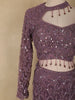 Mauve Purple Sequins Embroidered Net Mermaid Lehenga Set with One-Sleeve Choker Blouse
