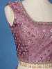 Mauve Rose Floral Designed Mirror Work Silk Bridesmaid Lehenga - Diadem