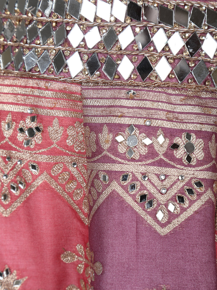 Mauve Rose Floral Designed Mirror Work Silk Bridesmaid Lehenga - Diadem