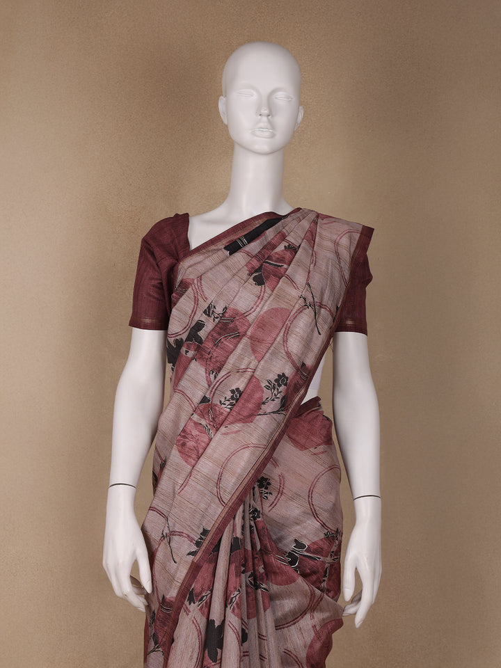 Mauve Floral Designed Semi Tussar Saree - Diadem