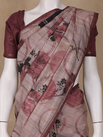 Mauve Floral Designed Semi Tussar Saree - Diadem