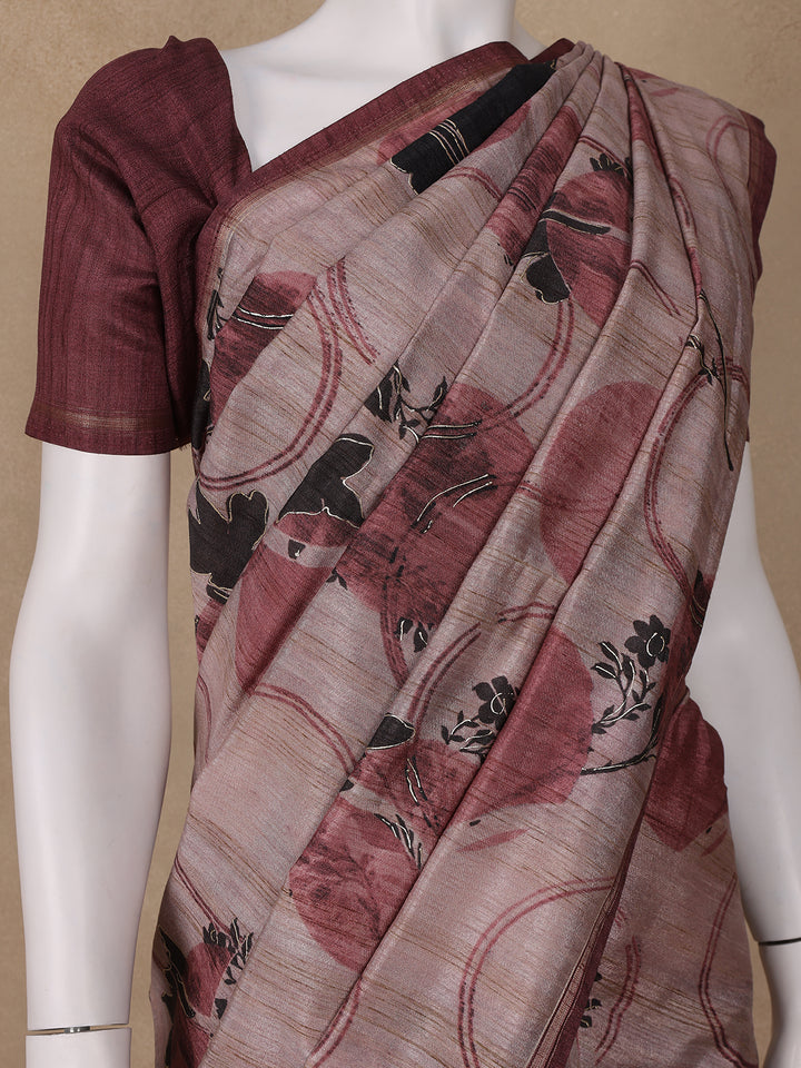 Mauve Floral Designed Semi Tussar Saree - Diadem