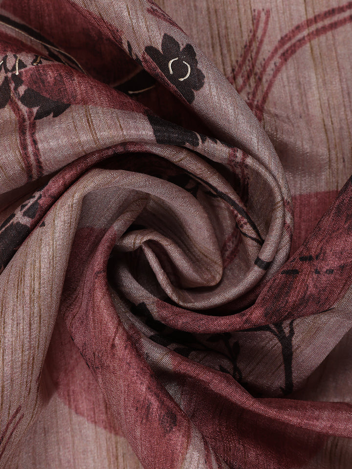 Mauve Floral Designed Semi Tussar Saree - Diadem