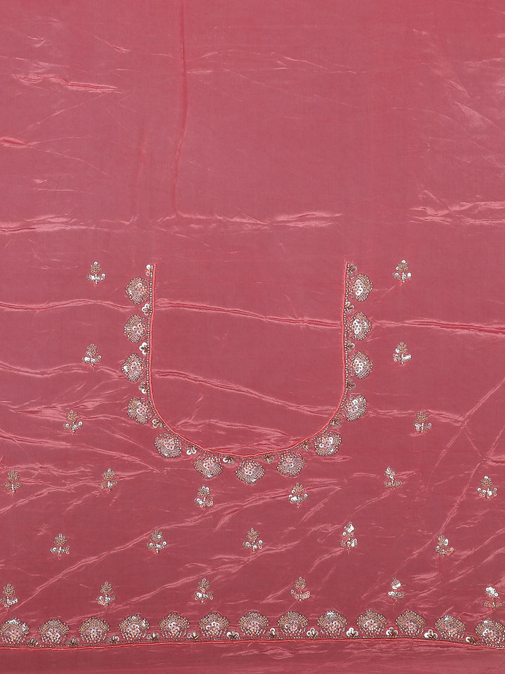 Mauve Pink Floral Zari Sequin Embellishment Satin Saree - Diadem