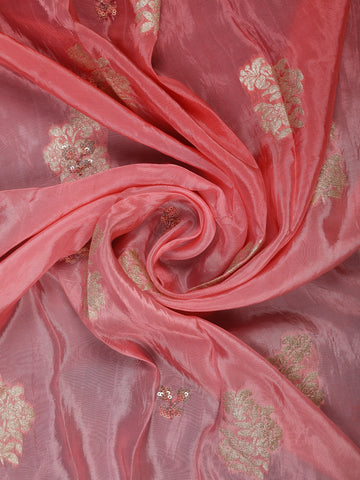 Mauve Pink Floral Zari Sequin Embellishment Satin Saree - Diadem