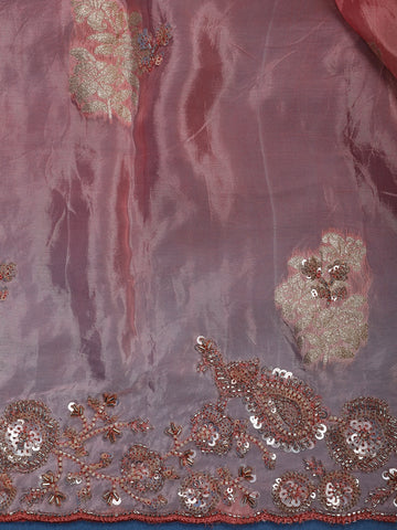 Mauve Pink Floral Zari Sequin Embellishment Satin Saree - Diadem