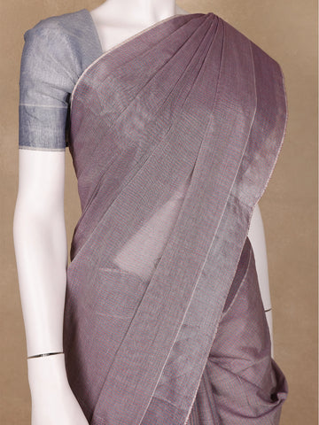 Mauve Stripes Designed Cotton Saree - Diadem