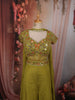 Mehendi Green Floral Beads and Mirror Embroidered Design Shimmer Party Wear Palazzo Suit with Matching Choker Dupatta