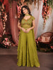 Mehendi Green Floral Beads and Mirror Embroidered Design Shimmer Party Wear Palazzo Suit with Matching Choker Dupatta