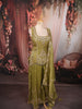 Mehendi Green Floral Vine Zari Embroidered Design Tissue Organza Party Wear Palazzo Suit with Matching Dupatta