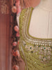 Mehendi Green Floral Vine Zari Embroidered Design Tissue Organza Party Wear Palazzo Suit with Matching Dupatta