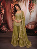 Mehendi Green Floral Vine Zari Embroidered Design Tissue Organza Party Wear Palazzo Suit with Matching Dupatta