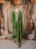 Mehendi Green Floral Zari Embroidered and Stone Embellished Design Semi Silk Straight Cut Salwar Suit with Matching Dupatta