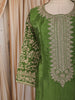 Mehendi Green Floral Zari Embroidered and Stone Embellished Design Semi Silk Straight Cut Salwar Suit with Matching Dupatta