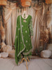 Mehendi Green Floral Zari Embroidered and Stone Embellished Design Semi Silk Straight Cut Salwar Suit with Matching Dupatta