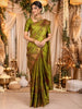 Mehendi Green Leaf Vine Zari Woven Design Pure Kanchipuram Silk Saree with Matching Temple Zari Border