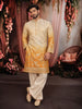 Mustard Orange Floral Vine Zari Embroidered Design Tissue Silk Men's Kurta Pyjama