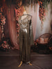 Metallic Antique Bronze Heavy Beads Embroidered Design Holographic Party Wear Palazzo Suit with Matching Choker Dupatta