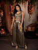 Metallic Antique Bronze Heavy Beads Embroidered Design Holographic Party Wear Palazzo Suit with Matching Choker Dupatta