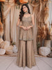 Metallic Beige Heavy Sequins and Beads Embroidered Design Tissue Silk Fancy Peplum Palazzo Suit with Choker Dupatta