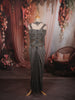 Metallic Charcoal Grey Abstract Heavy Beads Embroidered Design Shimmer Indo Western Lehenga Skirt Top with Choker Dupatta
