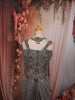 Metallic Charcoal Grey Abstract Heavy Beads Embroidered Design Shimmer Indo Western Lehenga Skirt Top with Choker Dupatta