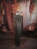 Metallic Charcoal Grey Abstract Heavy Beads Embroidered Design Shimmer Indo Western Lehenga Skirt Top with Choker Dupatta