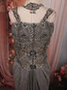 Metallic Charcoal Grey Abstract Heavy Beads Embroidered Design Shimmer Indo Western Lehenga Skirt Top with Choker Dupatta