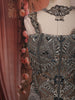 Metallic Charcoal Grey Abstract Heavy Beads Embroidered Design Shimmer Indo Western Lehenga Skirt Top with Choker Dupatta