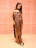 Metallic Copper Heavy Sequins and Beads Embroidered Design Holographic Skirt Top with Ruffled Dupatta