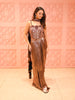 Metallic Copper Heavy Sequins and Beads Embroidered Design Holographic Skirt Top with Ruffled Dupatta