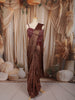 Metallic Copper Maroon Floral Sequins and Beads Embroidered Design Shimmer Ready to Wear Party Saree with Designer Corset Blouse