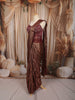 Metallic Copper Maroon Floral Sequins and Beads Embroidered Design Shimmer Ready to Wear Party Saree with Designer Corset Blouse