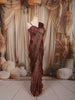 Metallic Copper Maroon Floral Sequins and Beads Embroidered Design Shimmer Ready to Wear Party Saree with Designer Corset Blouse