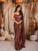 Metallic Copper Maroon Floral Sequins and Beads Embroidered Design Shimmer Ready to Wear Party Saree with Designer Corset Blouse