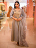 Metallic Grey Floral Sequins and Zardozi Embroidered Design Tissue Silk Anarkali Salwar Suit with Dupatta