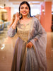 Metallic Grey Floral Sequins and Zardozi Embroidered Design Tissue Silk Anarkali Salwar Suit with Dupatta