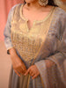 Metallic Grey Floral Sequins and Zardozi Embroidered Design Tissue Silk Anarkali Salwar Suit with Dupatta