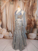 Metallic Ice Blue Silver Sequins and Beads Embroidered Design Net Mermaid Bridal Lehenga with Designer Blouse and Matching Draped Dupatta