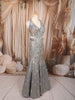 Metallic Ice Blue Silver Sequins and Beads Embroidered Design Net Mermaid Bridal Lehenga with Designer Blouse and Matching Draped Dupatta