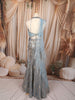 Metallic Ice Blue Silver Sequins and Beads Embroidered Design Net Mermaid Bridal Lehenga with Designer Blouse and Matching Draped Dupatta